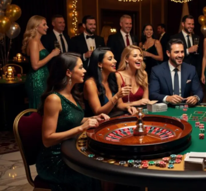Rulett és blackjack asztal egy kaszinó stílusú partin